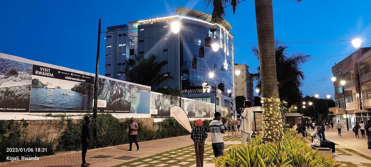 Cogebanque head office in Kigali — corporate Rwanda's headquarters belt, the segment most likely to sponsor a foreign hire
