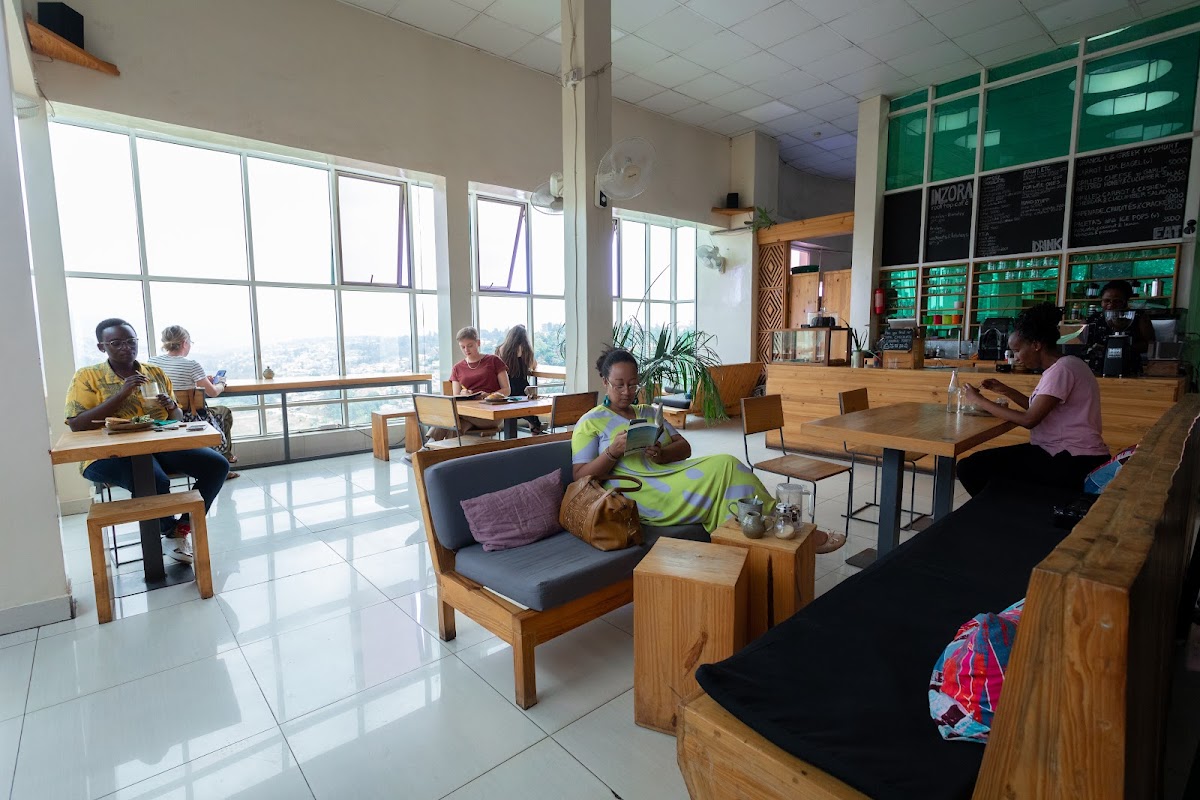 Inzora Rooftop Café in Kimihurura — daytime rooftop, the long view across the city